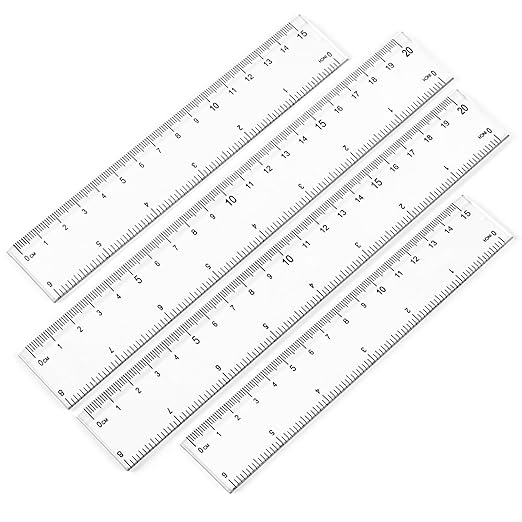 4 Pack Plastic Measuring Tool - 8 inch & 6 inch Straight Ruler with Inches and Metric for School, Office, Construction (Clear, 20cmx2, 15cmx2)
