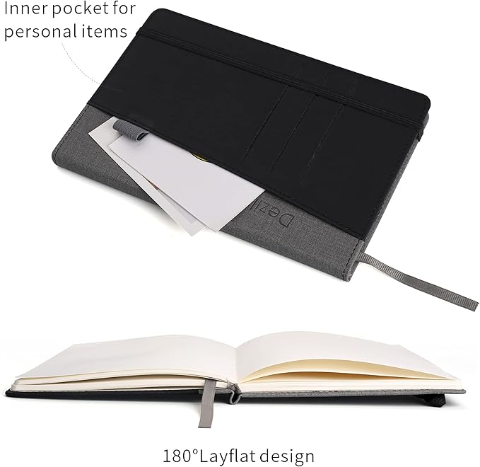 Deziliao Lined Journal Notebooks with Pen Loop, Hardcover Notebook Journal for Work, 100Gsm Premium Thick Paper with Inner Pocket, Medium 5.7''''x8.4'''', ?Black, Ruled, 1 Pack