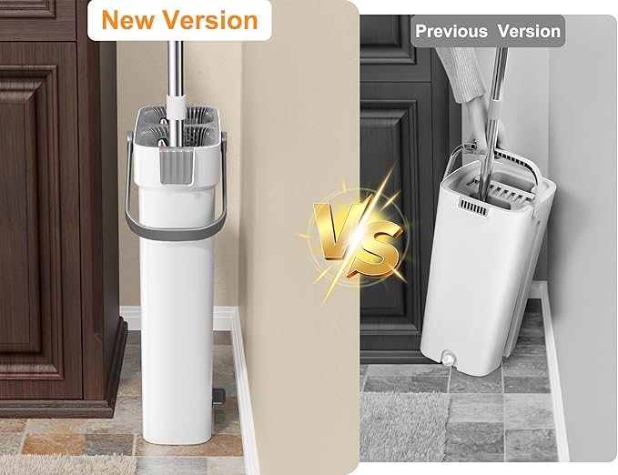 CTIME Flat Mop and Bucket Set with Wringer，Wet and Dry Use，Hands-Free Flat Mops for Floor Cleaning and Window Wall Cleaner with 4 Microfiber Pads.