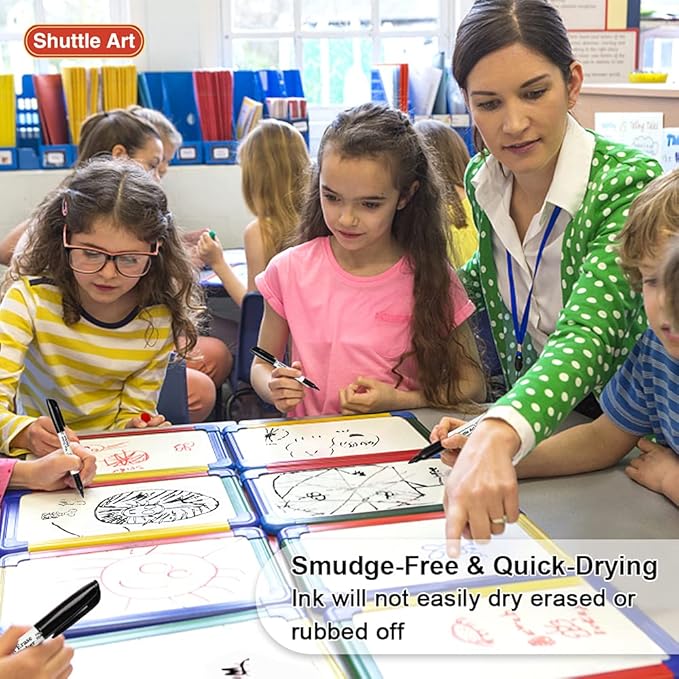 Shuttle Art Wet Erase Markers, 15 Pack Blue 1mm Fine Tip Smudge-Free Markers, Use on Laminated Calendars, Overhead Projectors, Schedules, Whiteboards, Transparencies, Glass, Wipe with Water