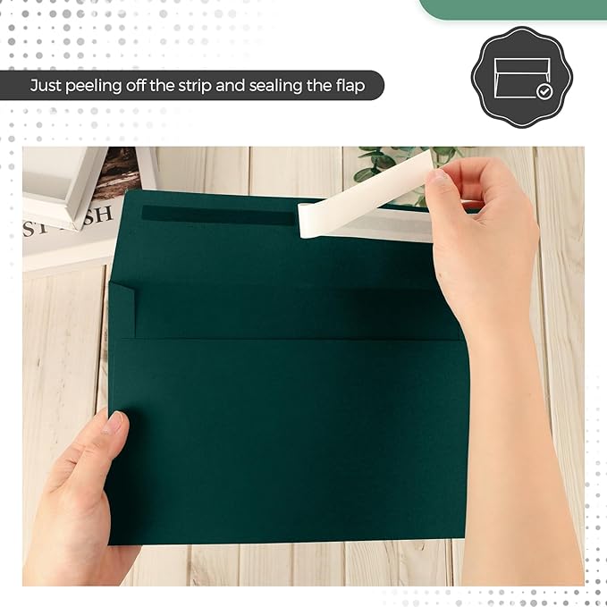 Harloon 100 Pcs A9 Envelopes 5.75 x 8.75 Inch Self Adhesive Wedding Invitation Envelopes Paper Greeting Card Envelopes for Photos Documents Letters Announcements Baby Shower Office (Dark Green)