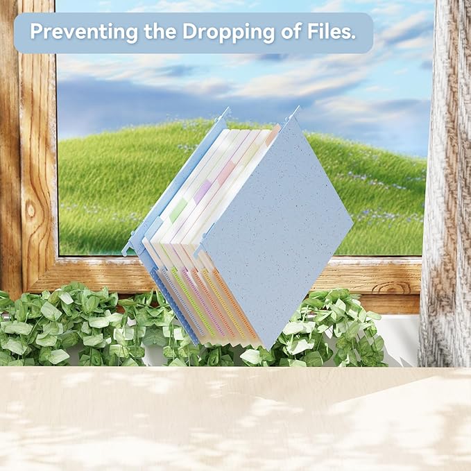 ANSOOK Wheat Straw Hanging File Folders Letter Size,7 Expansion 1.2" Accordion Pockets,3 Pack File Cabinet Folders with Tabs,Large Capacity,Natural Blue File Folders for Home and Office Bulk File