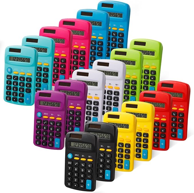 18 Pcs Pocket Calculator,Pocket Size Calculator,8 Digit Display Solar Battery Dual Power Desktop Calculators for Students Kids Home Office(9 Colors)