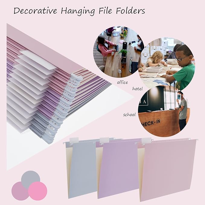 12 Pack Hanging File Folders Filing Cabinet Organizer Letter Size 1/5 Cut Adjustable Tabs Decorative for Home Office School Classroom,Marble……