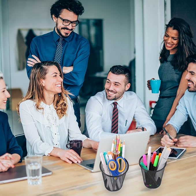 12 PCS Mesh Pen Cup, Metal Pencil Holder, Pen Holder Cup ,Pencil Cup, Round Office Classroom Pen Organizer Cup, for Students Kids Adult (Black)