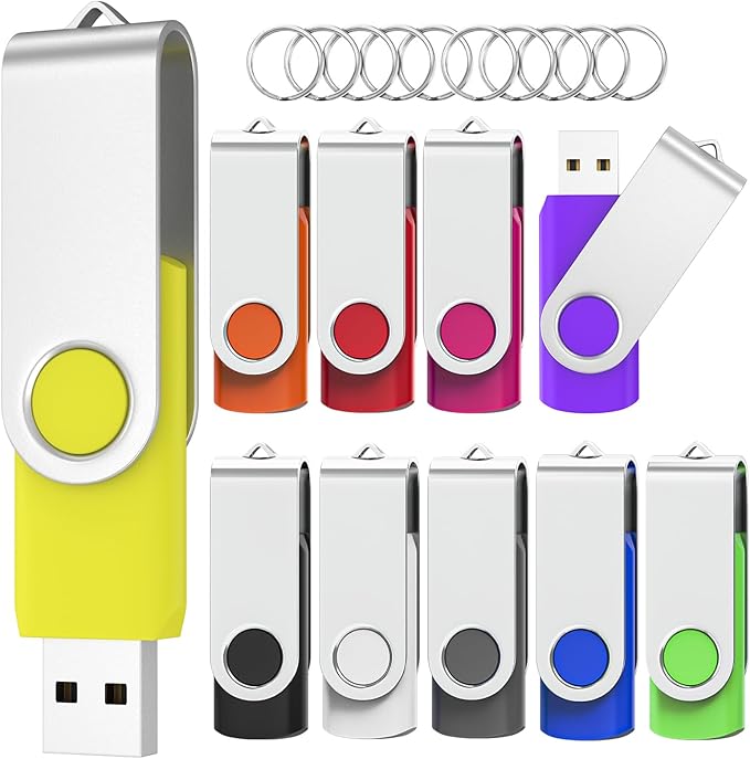 Flash Drives 32GB 10 Pack, Wooolken USB 2.0 Thumb Drives with Keychains Memory Stick USB Drive Pendrive for PC Laptop Computer (Mixcolors)