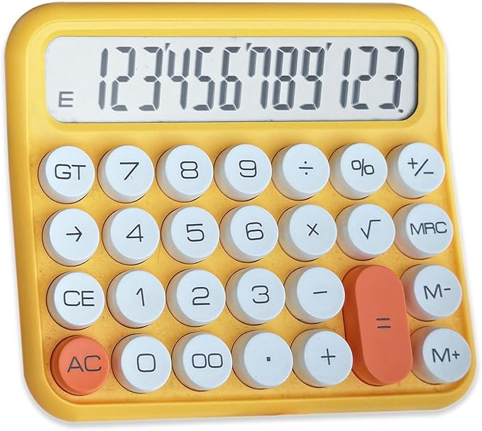 Benkaim Desk Calculator - 12 Digit Large LCD Display, Big Button Calculator for School, Home & Business Use (Yellow)