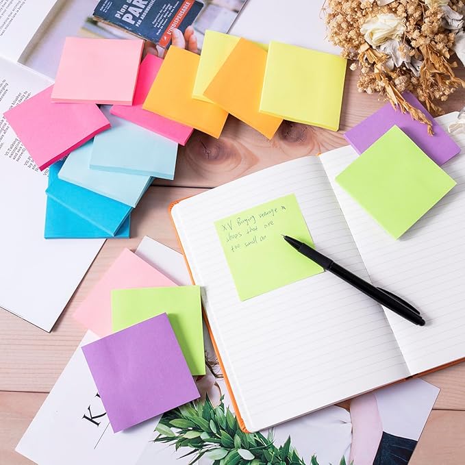 (16 Pack) Sticky Notes 3x3, Self-Stick Pads Bright Colors Sticky Note, Recyclable, Easy to Stick for Home, Office, Notebook