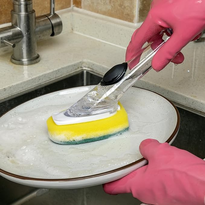 Dish Sponge with Handle & 2 Pack Dishwashing Sponge Refills Non Scratch, Dish Wand