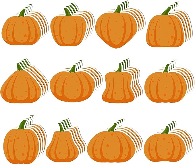 48PCS Fall Pumpkin Sticky Notes Cute Pumpkin Shape Memo Notes Self-Adhesive Fall Memo Notes for School Office Home Supplies Student Teacher Present 12 Styles Total 20 Sheets Each