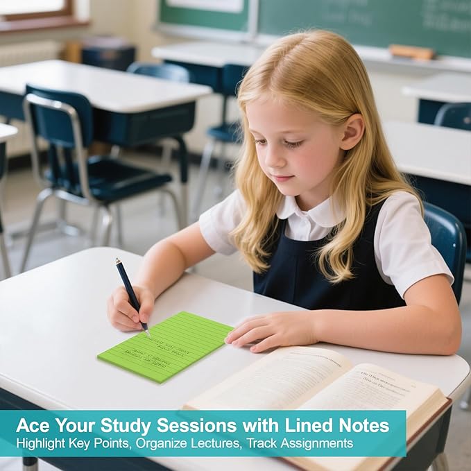 Lined Sticky Notes, 8 Pads 3x3 Sticky Notes Self-Stick Note Pad Its Bright Post Colorful Stickies for Office Home School Meeting