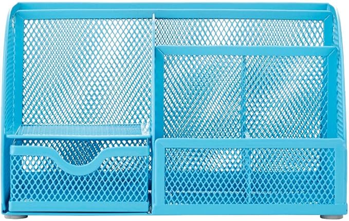 Annova Mesh Desk Organizer Office with 7 Compartments + Drawer/Desk Tidy Candy/Pen Holder/Multifunctional Organizer (Blue)