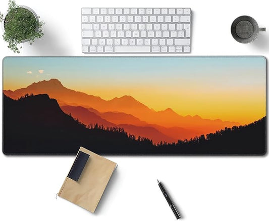Sunset Mountain View Large Mouse Pad, Gaming Desk Mat, XL Keyboard Desk Pad Mat for Desktop, 31.5"x11.8" Non-Slip Base Big Mousepad with Stitched Edges