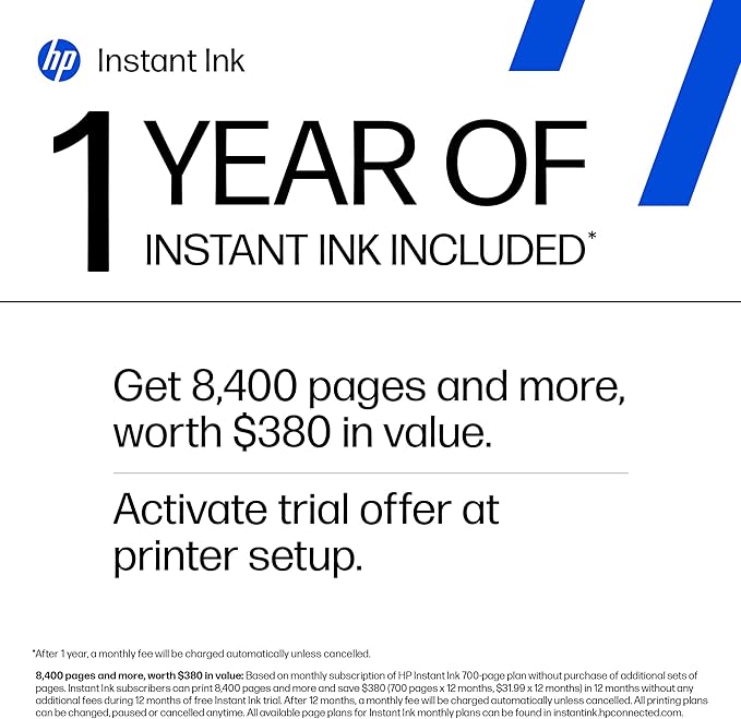 HP OfficeJet Pro 8139e Wireless All-in-One Color Inkjet Printer, Print, scan, Copy, fax, ADF, Duplex Printing Best-for-Home Office, 1 Year Instant Ink Trial Included, AI-Enabled (40Q51A)