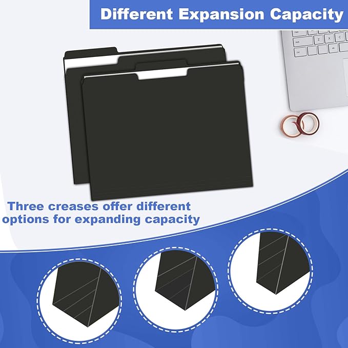 File Folder, HERKKA 30 Pack 1/3 Cut Tab File Folders, File Folders Great for Organizing and Filing, Letter Size, Black
