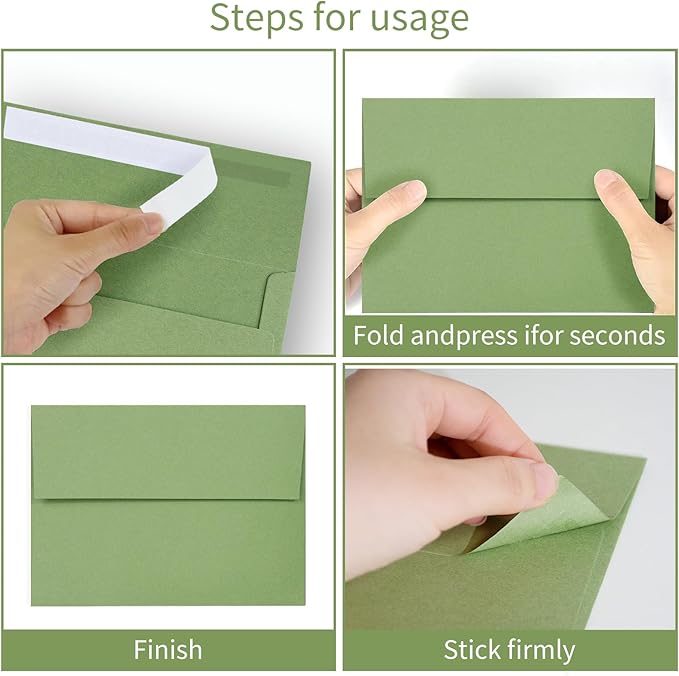 100 Pack Sage green 5x7 Envelopes for 5x7 Cards,Invitations,Wedding,Baby Shower,Graduation,Self Seal Azaza