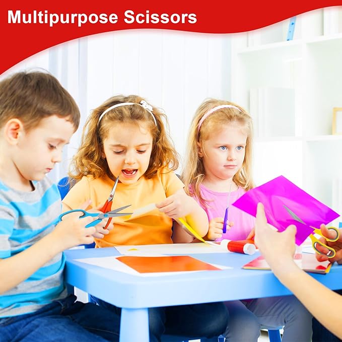 Scissors, Hnncugty 8" Scissors All Purpose Bulk Set of 6-Pack, Sharp Shears for Office Home Craft Sewing Fabric, High/Middle School Supplies Student Teacher Supplies, Comfort Grip Right/Left Handed