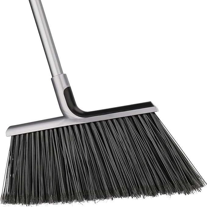 Indoor/Outdoor Broom for Floor Cleaning with 58 inch Long Handle, Angle Brooms Heavy Duty for Home Garage Kitchen Office Courtyard Lobby Lawn Concrete (Gray)