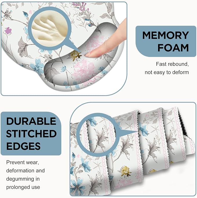 AIMSA Large Mouse Pad and Keyboard Wrist Rest, Desk Pad for Keyboard and Mouse, Large Gaming Mouse Pad with Wrist Support Combo, Desk Mat for Study Game, Wildflower Floral
