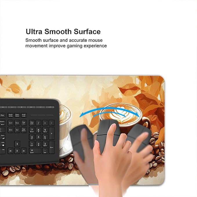 Coffee Desk Mat Gaming Mouse Pad Coffee Beans Leaves Leisure Work Large Gaming Mouse Mat with Stitched Edges,Non-Slip Waterproof Rubber Base Mouse Mat Office Computer Keyboard Laptop Home 31.5"x11.8"