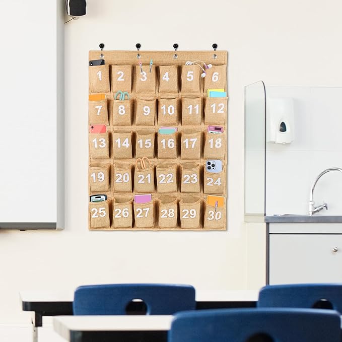 Eamay 30 Numbered Classroom Pocket Charts for Cell Phones and Calculators Holder Wall Door Mount Hanging Organizer