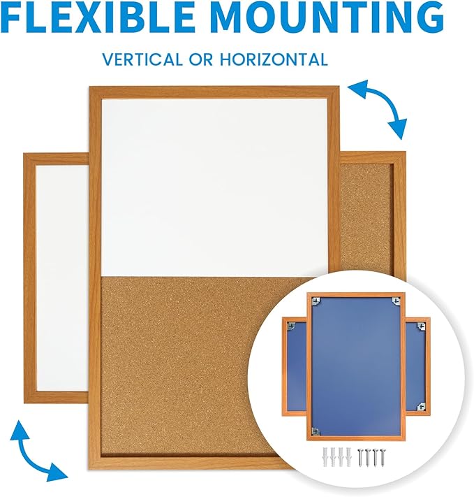Combination Writeboard 36"x 24" Magnetic Whiteboard & Cork Board Dry Erase Board Bulletin Board Wall Mounted Wood Frame