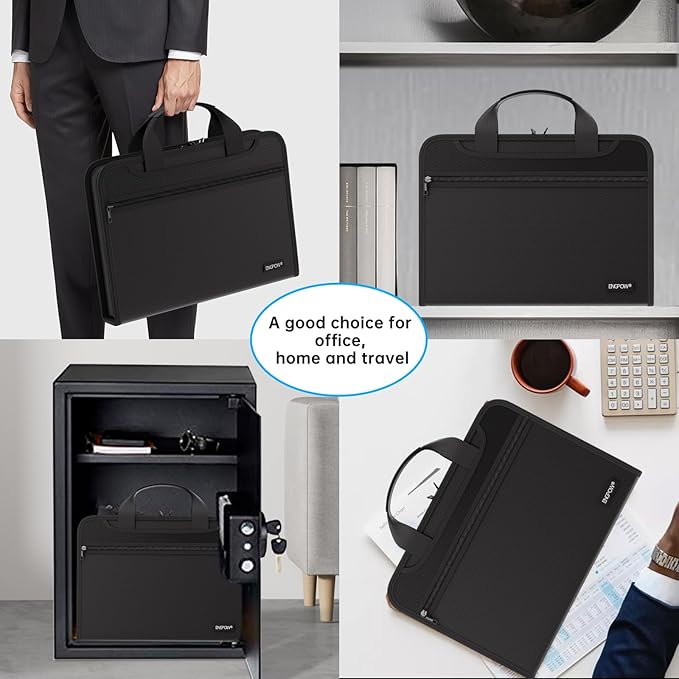 ENGPOW Document Organizer Folder,Fireproof Expanding File Folder with Multi Pockets,3 Pockets File Organizer with Handle,Portable Home Travel Safe Storage for Important Documents,Passport,Laptop
