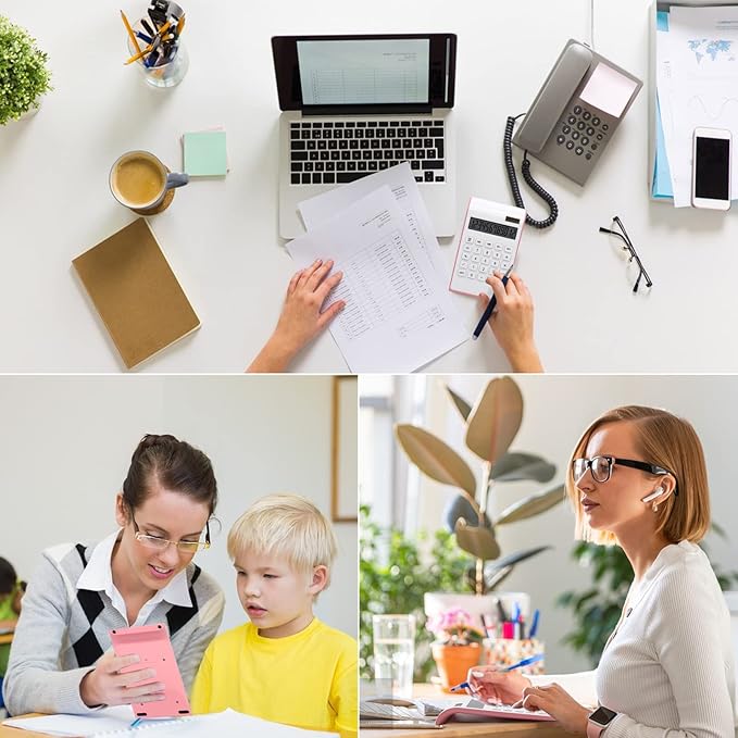 Pink Office Calculator, 10 Digits Solar Battery Basic Desktop With Large LCD Display, School and Office Supplies and Accessories