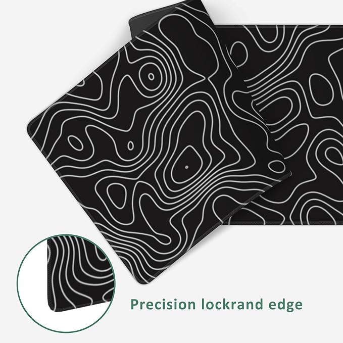 Extended Gaming Mouse Pad Abstract Topographic Fractal Lines Large Mousepad with Stitched Edges,Anti-Slip Rubber Base Keyboard Mouse Mat Desk Pad for Gaming Home Office 35.4 x 15.7 inches
