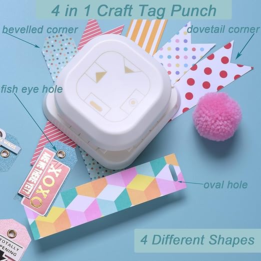 Craft Tag Punch Tag Paper Punches 4 in 1 Hole Puncher for Making Scrapbooking DIY Crafts Paper Punches (4 Shapes)
