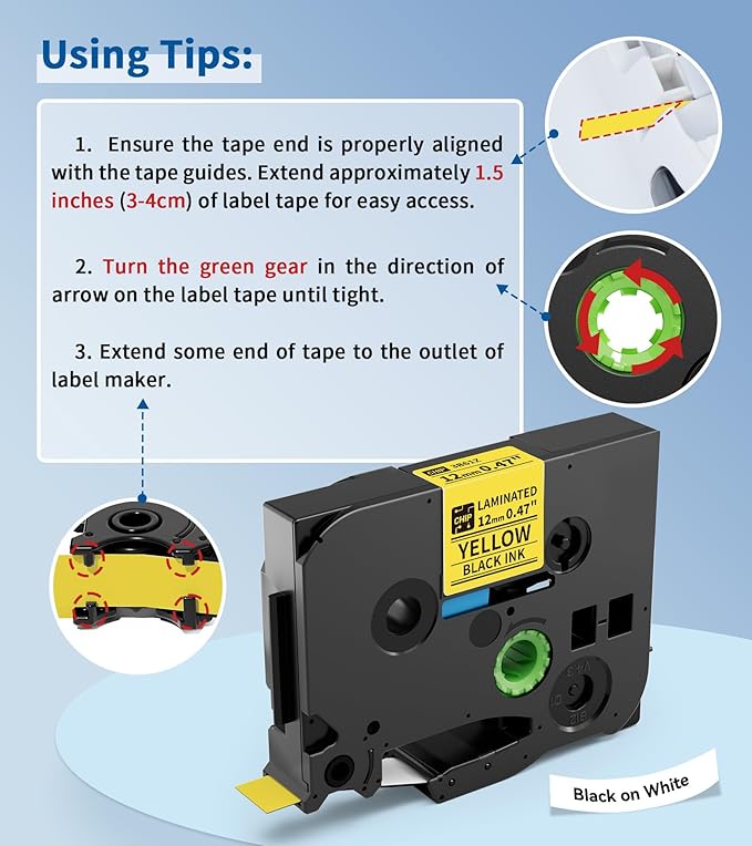 TZe-631 TZ 12mm 0.47 Laminated Black on Yellow Compatible with P Touch Label Tape TZe631 Refills for Ptouch PTH110 PT-D220 D210 D400 D600 H103W 2040 Label Maker, 4-Pack