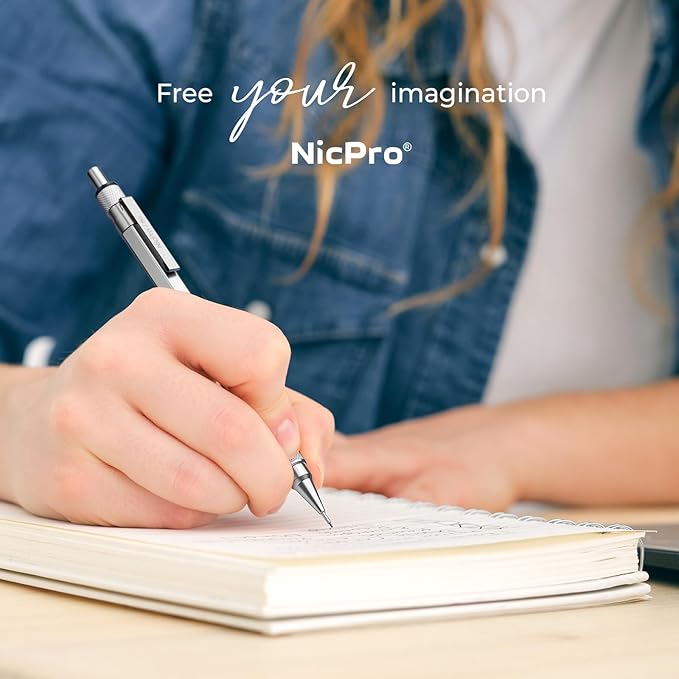 Nicpro 3 Pack Blocky Gear 0.5 mm Metal Mechanical Pencils Set with Case, Lead Drafting Pencil with 8 Tube (480PCS) Lead Refills(HB 2B), 4 Erasers, 18 Eraser Refills for Art Writing, Sketching Drawing