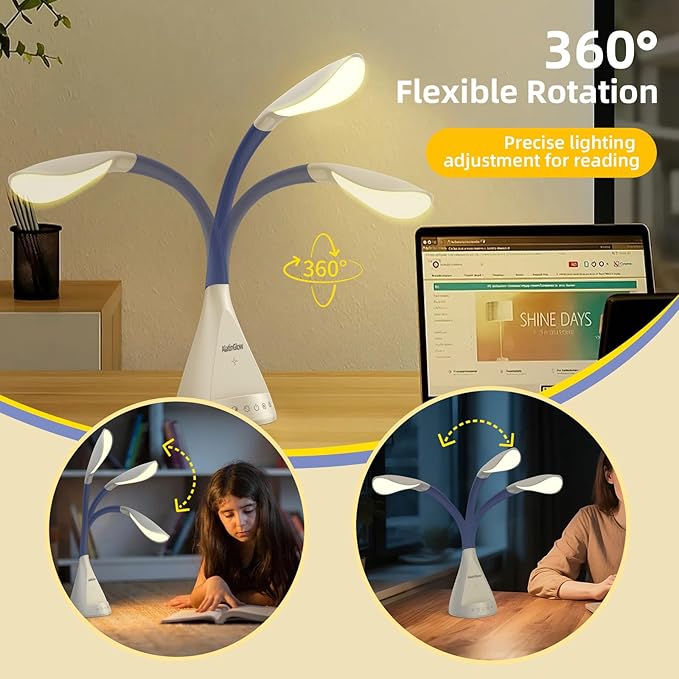 LED Desk Lamp with USB Charging Port, Dimmable Reading Light Touch Control and Eye Protection, Adjustable Brightness Table Lamp for Home Office Bedroom (White)