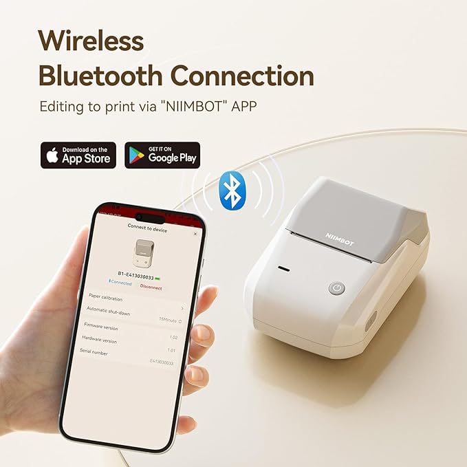 NIIMBOT B1 Barcode Label Maker, Bluetooth Thermal Label Printer, Portable Sticker Maker for Home Organization, Mailing, Bakery,Grocery, Small Business, Compatible with Phone Computer,Sky Grey