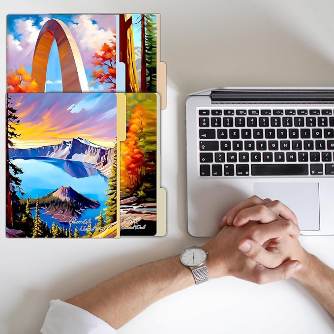 PARTH IMPEX 12 Pack US National Parks Decorative File Folders, 1/3 Cut Tab with Assorted Positions, Letter Size Paper Holders (9.37” x 11.75”) Matte Finish Laminated for Office School Work
