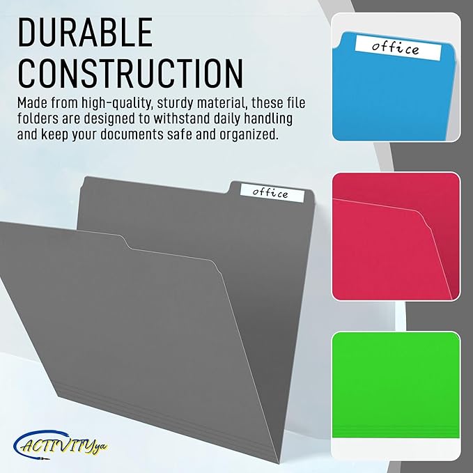 Grey File Folders, 1/3-Cut Tabs, Letter Size, 12-Pack – Durable Office Filing Folders for Documents, Papers, and Organization