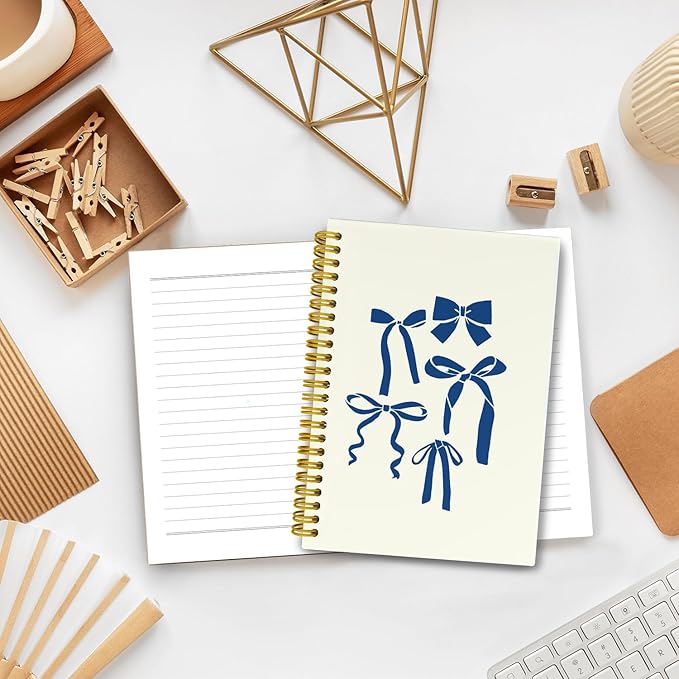 LiTiu Preppy Spiral Journal Notebook,Coquette Girly Style Notebook for Teen Girls Women,Bow Preppy Funky Hardcover Spiral Notebook 5.8x8.3