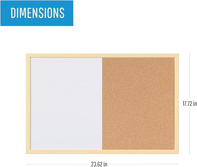 MasterVision Pastel Collection Combo Dry Erase Whiteboard/Cork Bulletin Board, Yellow Colored MDF Frame, 23.62" x 17.72"