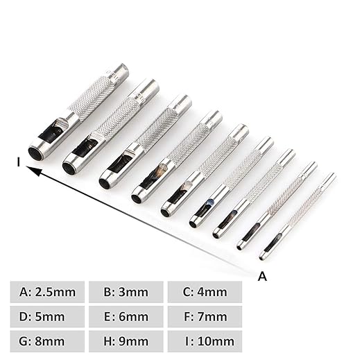 Spurtar 9 PCS Leather Hollow Round Hole Punch 3/32''-25/64'' Carbon Steel Heavy Duty Leather Hole Punch Set for Vinyl Gasket Watch Belt Canvas with Storage Bag