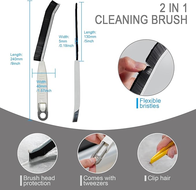 Hard Bristle Crevice Cleaning Brush for Tile Crevices, Bathrooms, Kitchens, Sinks, Non-Slip Handle Design (2 Pack)