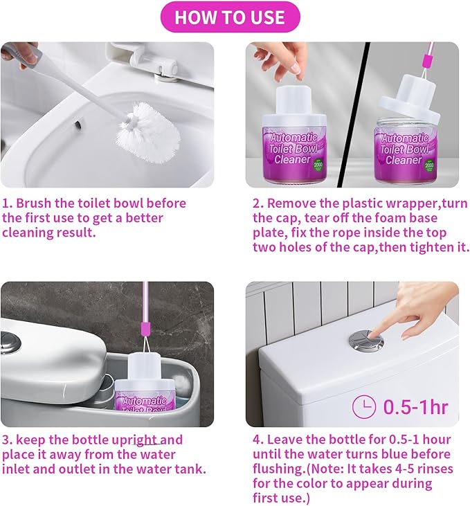 X-Txxlplus Toilet Bowl Cleaners, Toilet Cleaner, Automatic Long Lasting Continuous Toilet Bowl Cleaner, Prevent Stain Build Up Deep Clean, Each Pack for About 3 Months' Supply, Pink
