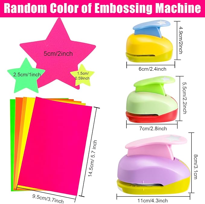 Chengu 3 Pack Craft Hole Punch 2,1 and 5/8 Inch Punch Paper Punchers with 10 Pcs Sticker, Cutter for Card Making Scrapbook DIY Albums Photos Office Supplies(Star)