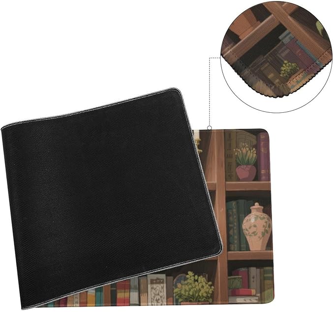 Bookshelf Cat Green Plants Large Mouse Pad, Anime Style Gaming Desk Mat, XL Keyboard Desk Pad Mat for Desktop, 31.5"x11.8" Non-Slip Base Big Mousepad with Stitched Edges