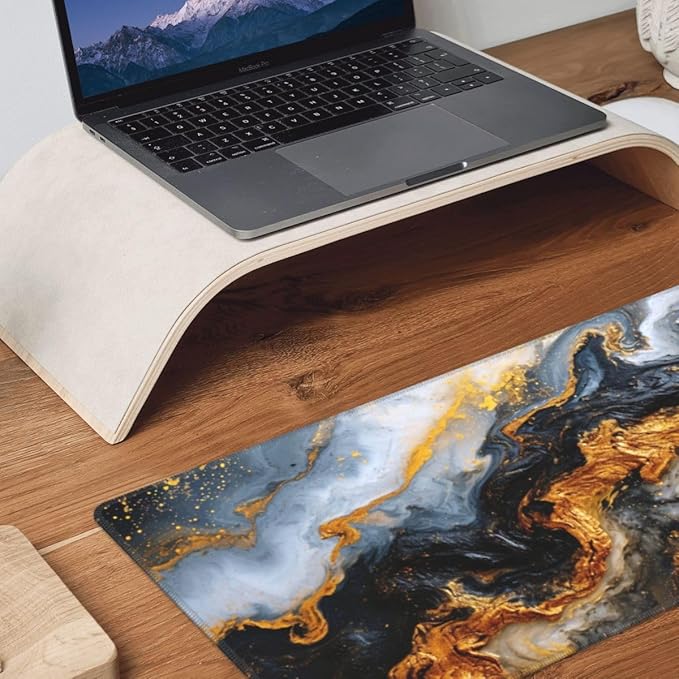 Marble Mouse pad,Office Desk Mat 31.5"×11.8" Large Gaming Mouse Pad,Durable Extended Computer Mouse Pad,Waterproof Thick Big Mouse Pads with Non-Slip Rubber Base Office Home Black Gold Marble