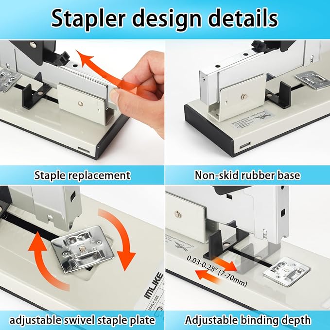 Heavy Duty Stapler with 2000 Staples: IMLIKE 200 Sheets Capacity Manual No Jam Desk Stapler,Big Metal Labor-Saving Office Supplies,Non-Slip,Include High Strength 23/13 & 23/23 Staples