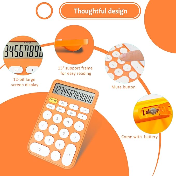 VEWINGL Standard Calculator 12 Digit,Desktop Large Display and Buttons,Calculator with Large LCD Display for Office,School, Home & Business Use,Automatic Sleep,with Battery