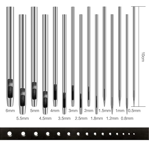 Leather Hole Punch, 15Pcs Hollow Hole Punch Steel Belt Leather Punch Round Hollow Punch Tool for Watch Strap Canvas Belt Paper Plastics, 0.5mm-6mm