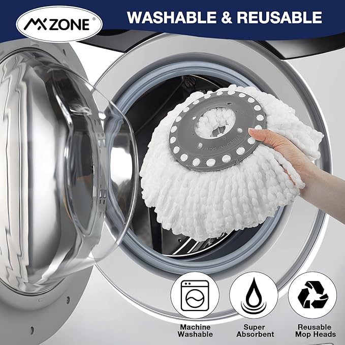 4 Premium Replacement Mop Heads Refills, Compatible for Hurricane Spin Magic Mop Head, fits 6.3‘’ Standard Replacement Round Spin Mop Heads Microfiber, Inner Hole 2.5'' Only - Machine Washable, White