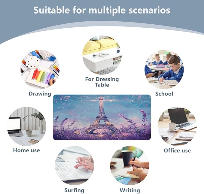 Mouse Pad Desk Mat Leather Desk Pad Large Gaming Desk Cover Protector Mat for Keyboard Computer Laptop Office Waterproof 47.2 x 23.6 Inch Lavender Eiffel Tower Purple