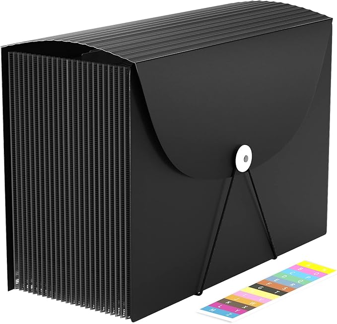 24 Pockets Expanding File Folder,Accordion File Organizer,Document Organizer Letter Size,Expandable Filing Box,Special Designed for Portable Use,Accordian Folders,Plastic (Black)
